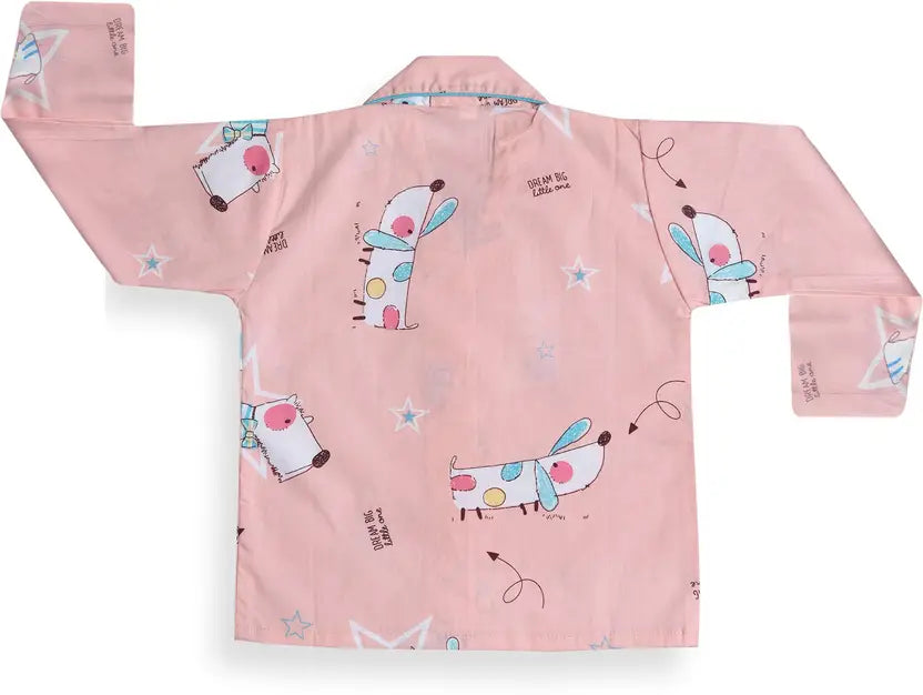 Boys & Girls Printed Polyester Blend Kids Nightwear NDF1001pnkF