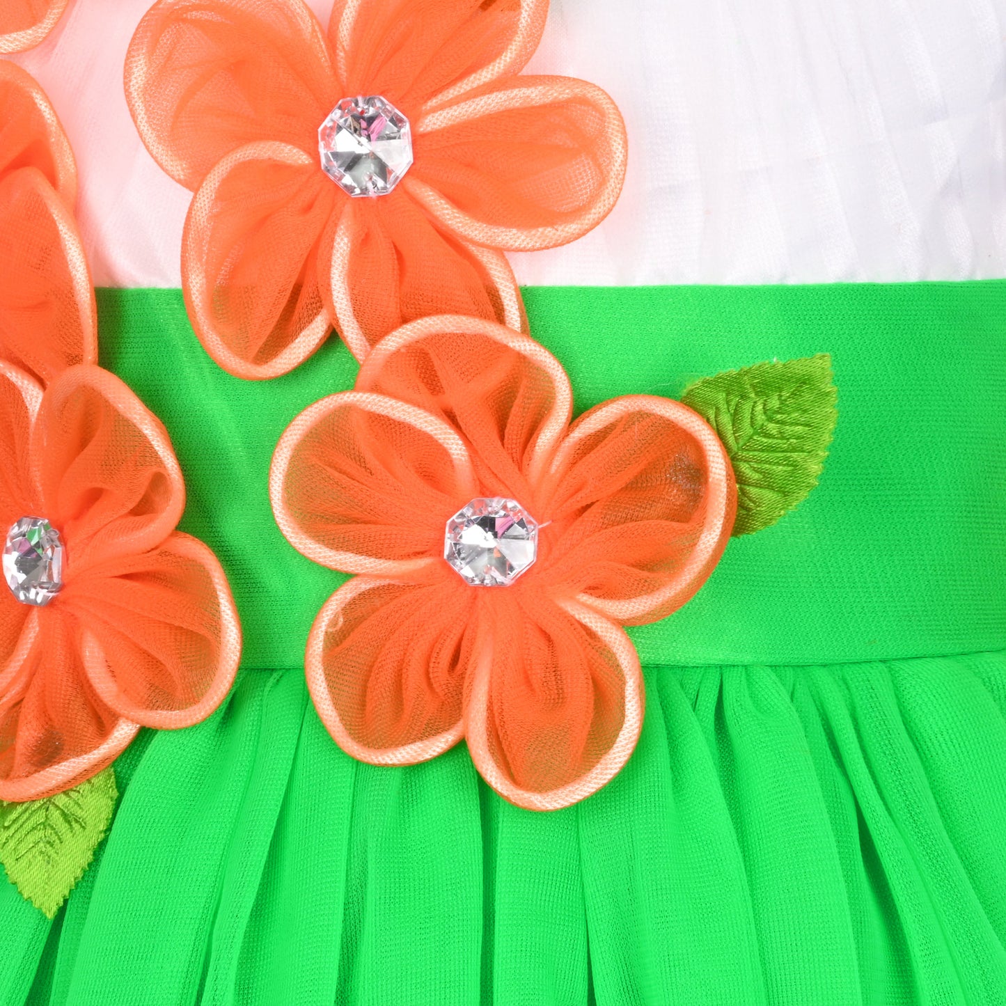 Girls Floral Applique Tricolor Independence Day Special Dress