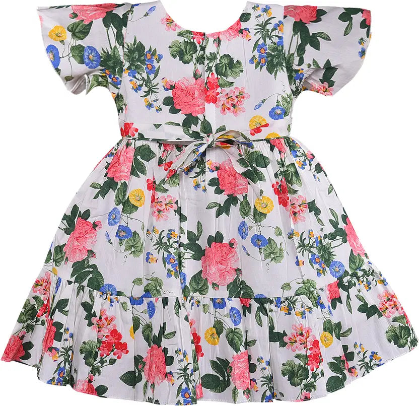 Girls Midi/Knee Length Casual Dress ctn607wht