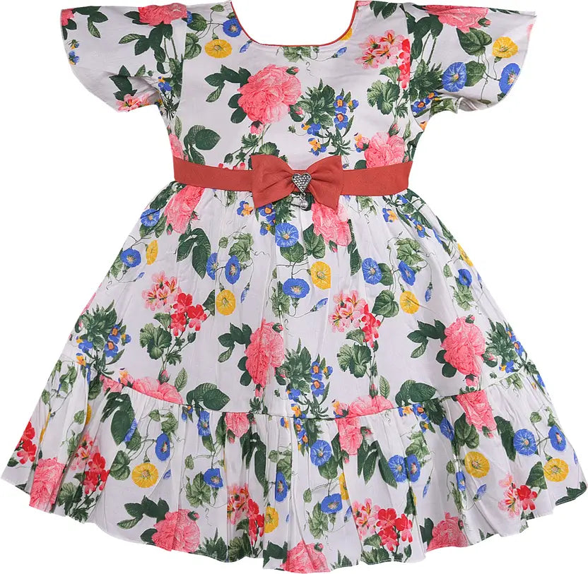 Girls Midi/Knee Length Casual Dress ctn607wht