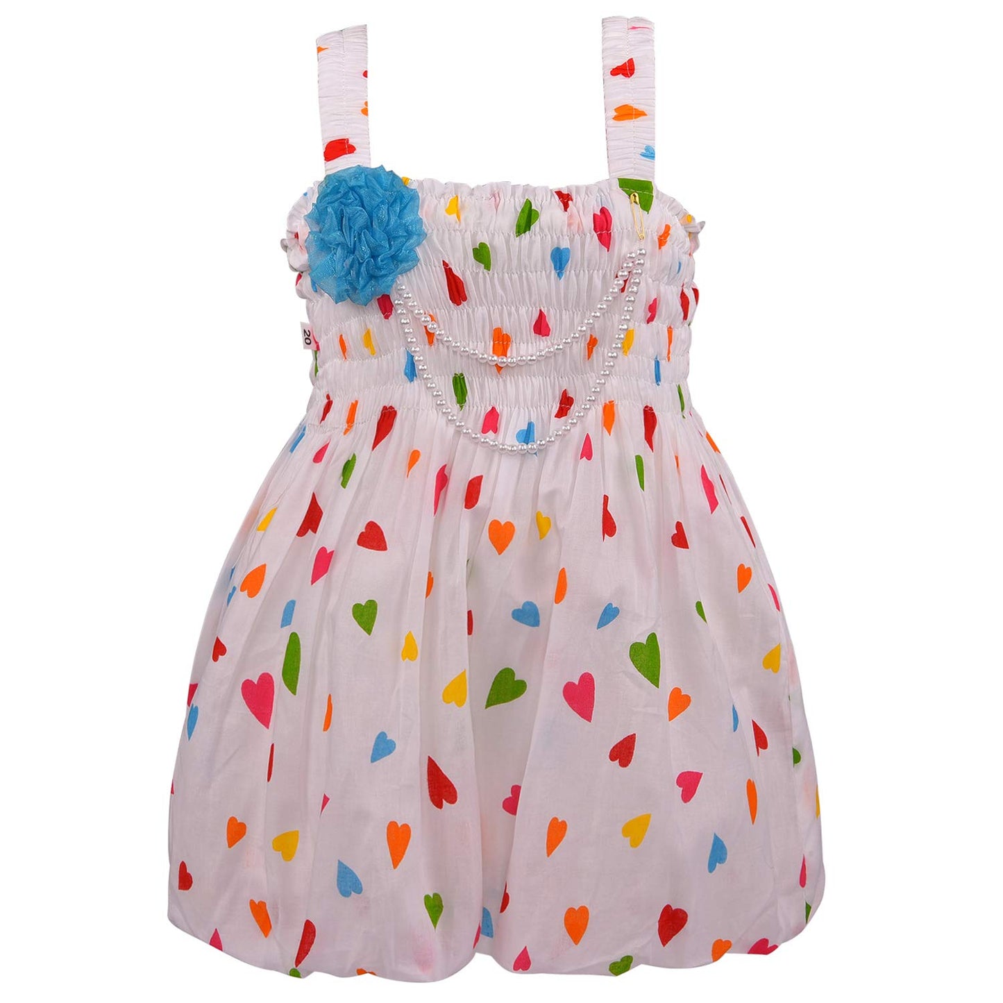Girls Heart Print Smocking Casual Dress