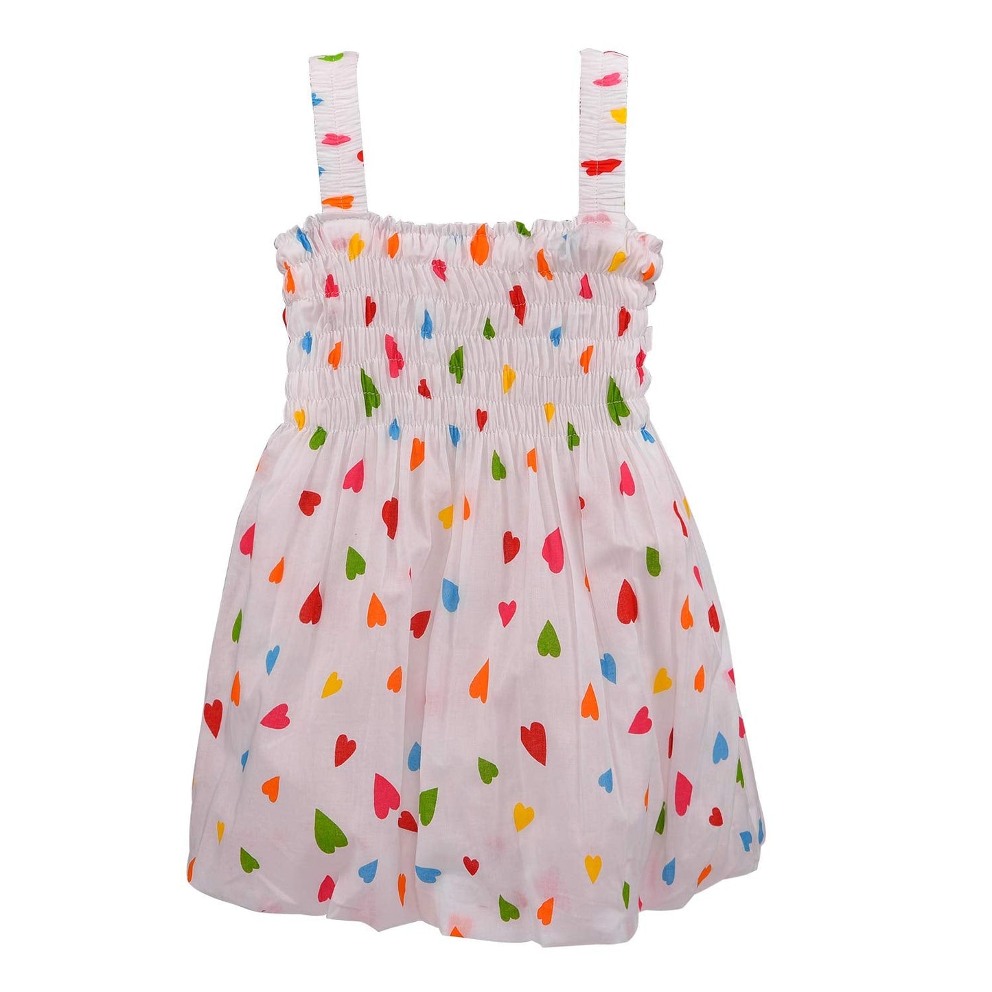 Girls Heart Print Smocking Casual Dress