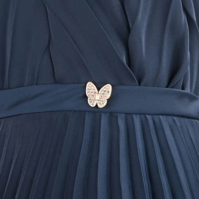 Girls Satin Solid Pleated Casual Dress