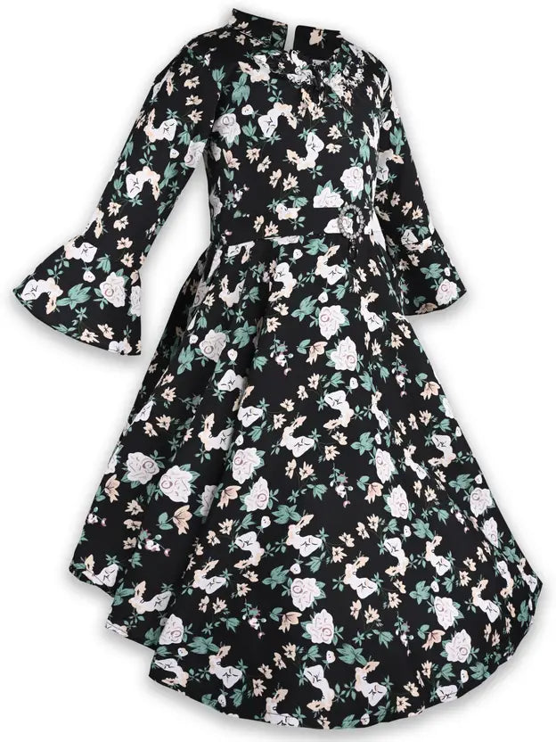 Girls Midi/Knee Length Party Dress cslp1080blk