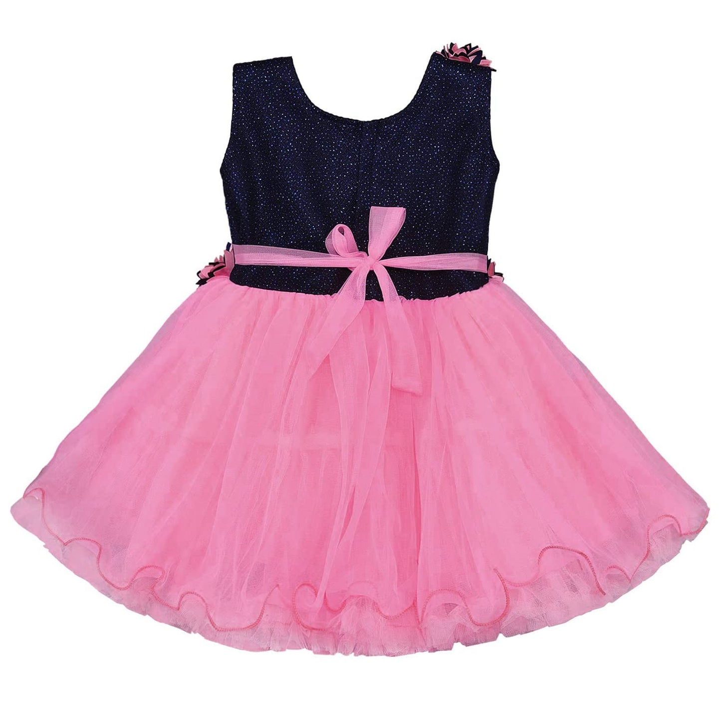 Girls Shimmery Floral Flared Net Party Dress
