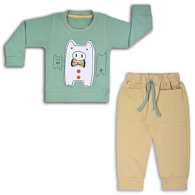Boys Humour and Comic Patch Work T-Shirt and Trousers bt607grn
