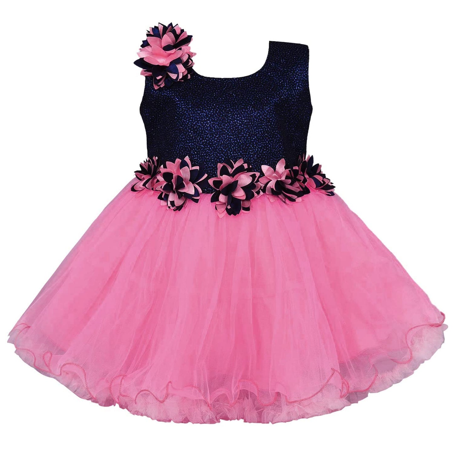 Girls Shimmery Floral Flared Net Party Dress
