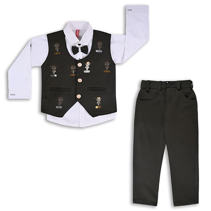Shirt With Waistcoat And Pant For Boys (bsp009dgrn)