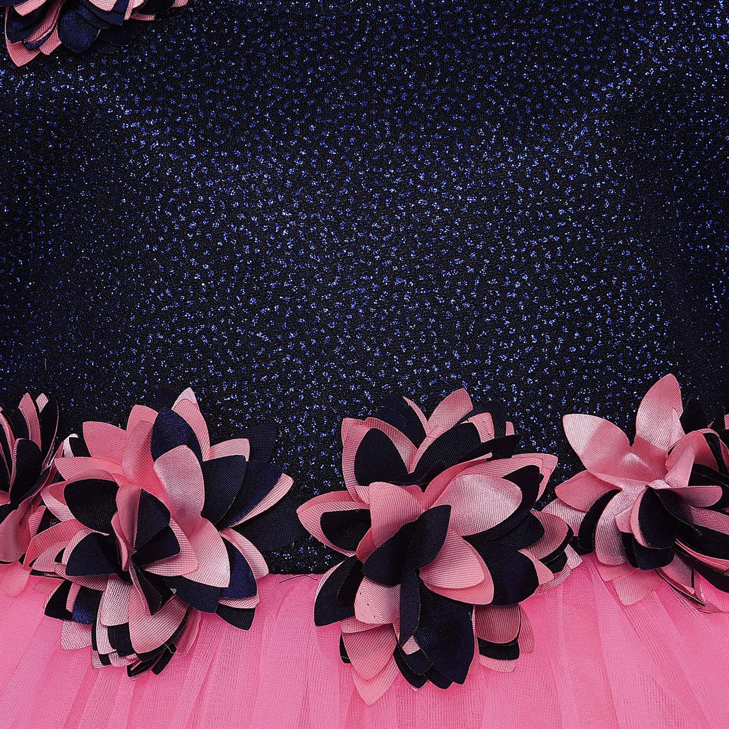Girls Shimmery Floral Flared Net Party Dress