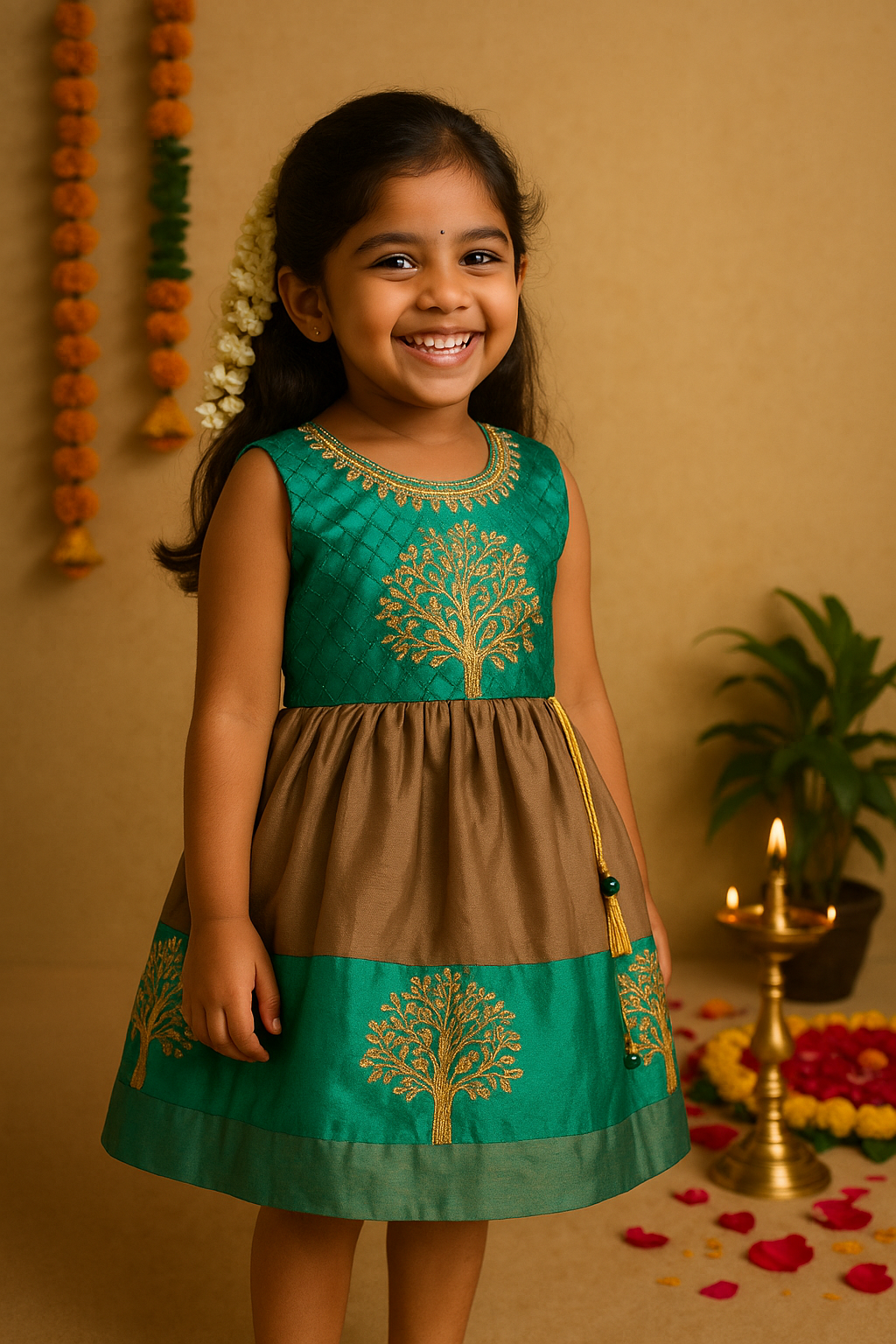 Baby Girls Silk Embroidered Ethnic Frock Dress