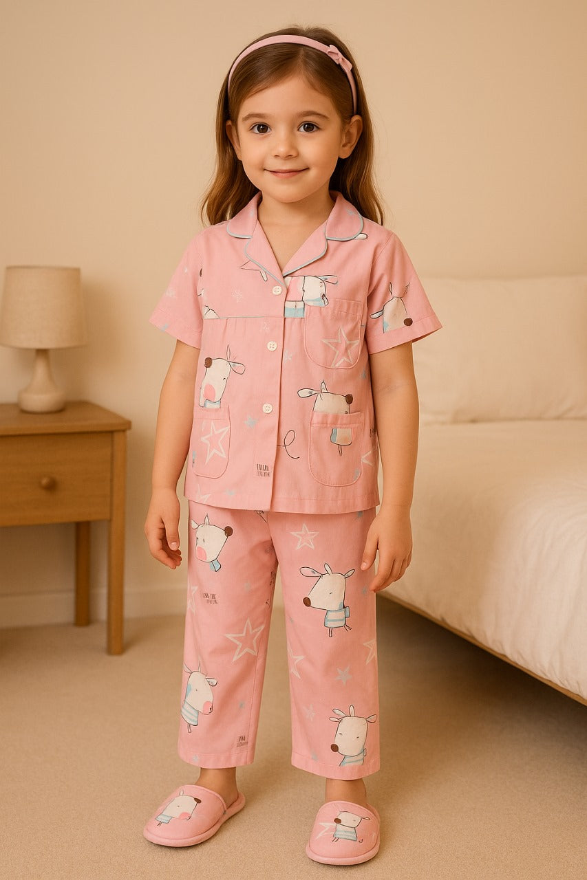 Girls Printed Cotton Blend Kids Nightwear ND11bpnk