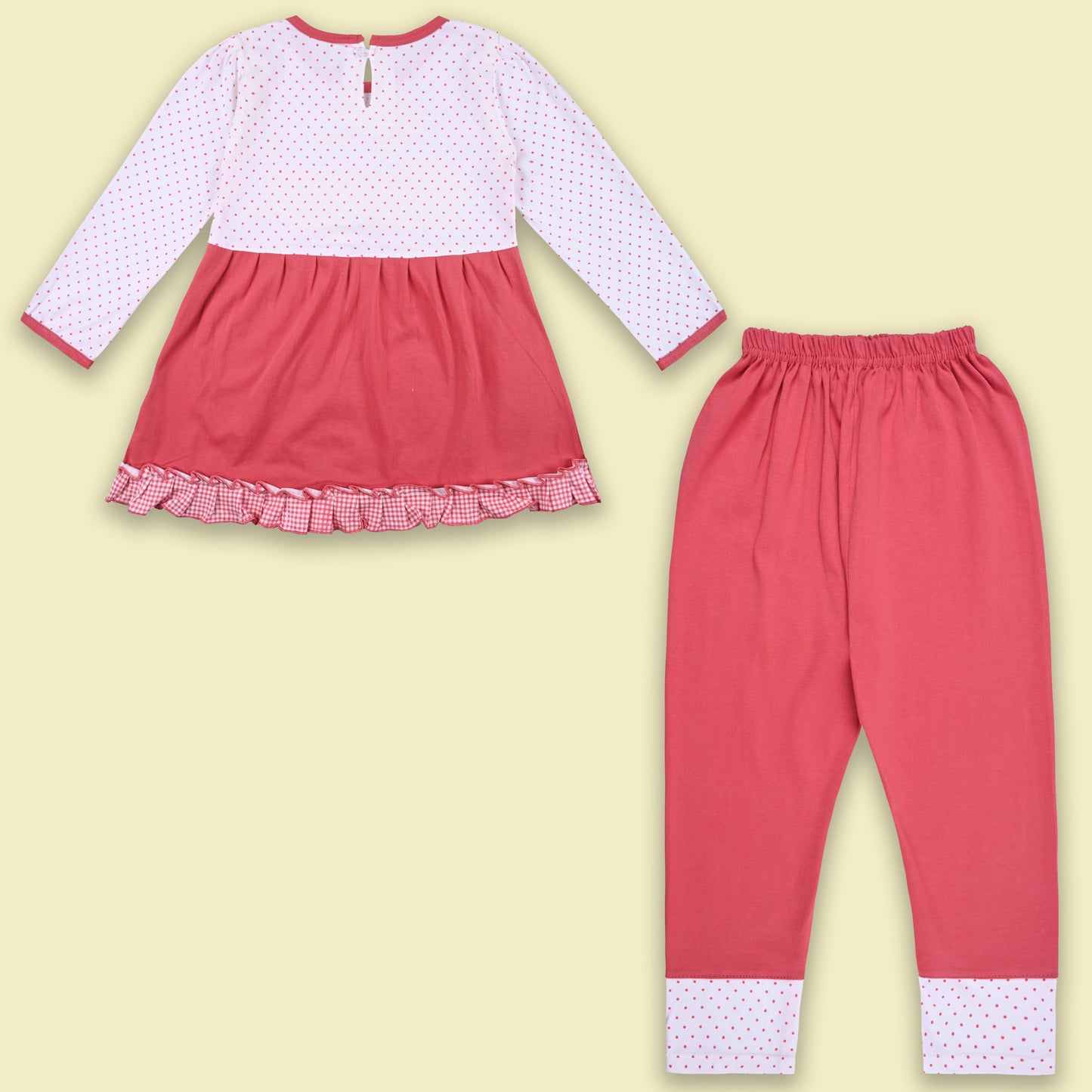 Girls Polka And Applique Print Top And Pant Full Sleeve Clothing Se