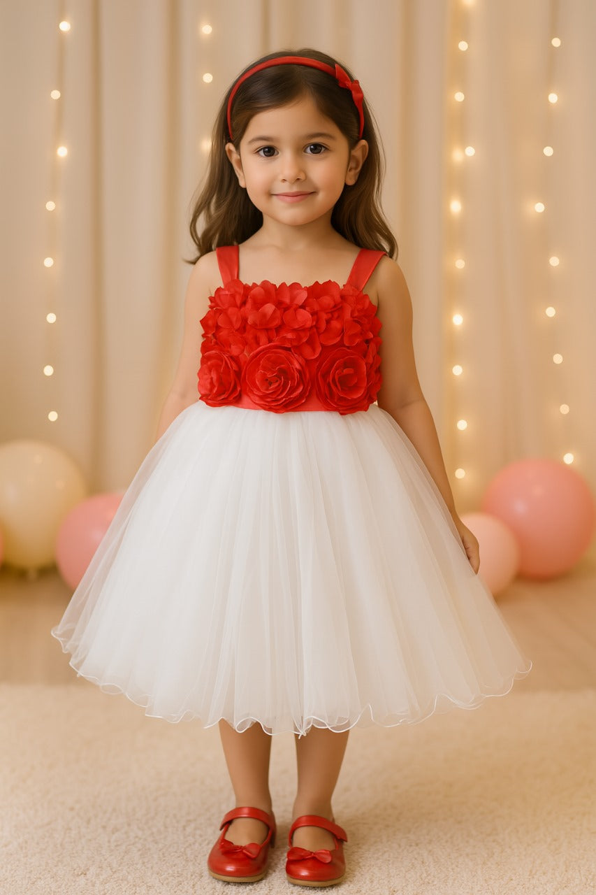 Girls Floral Embellished Square Neck dress