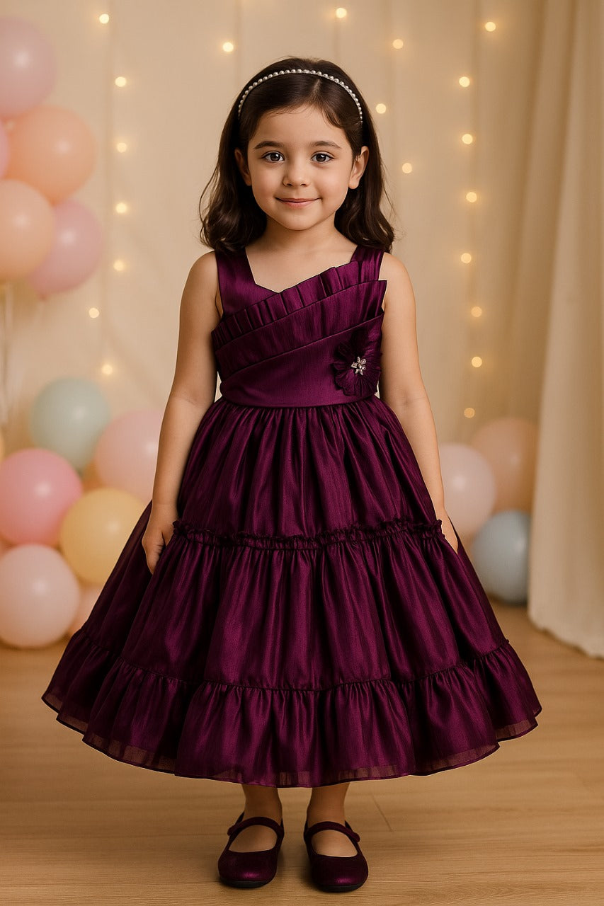 Girls Knee Length Net Floral Party Dress