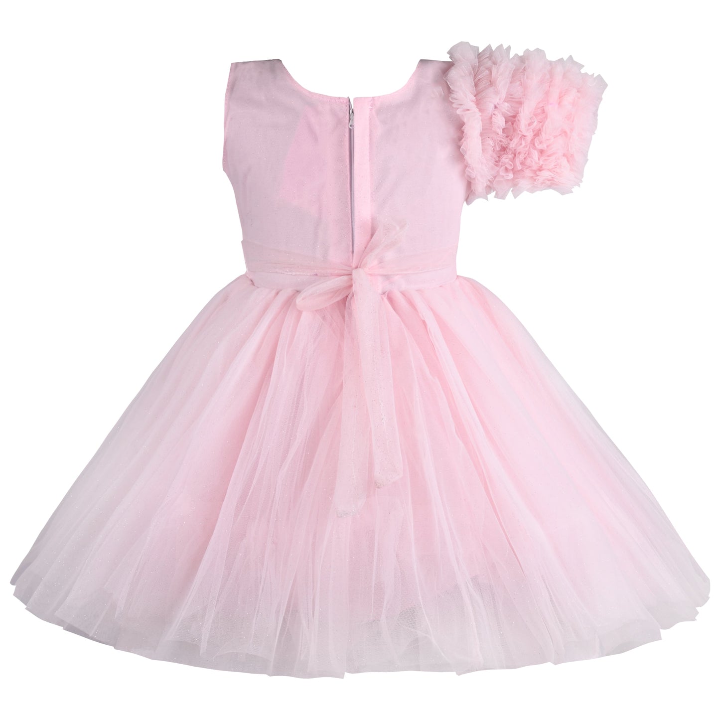 Girls Solid Net Fabric A-Line Frock Dress