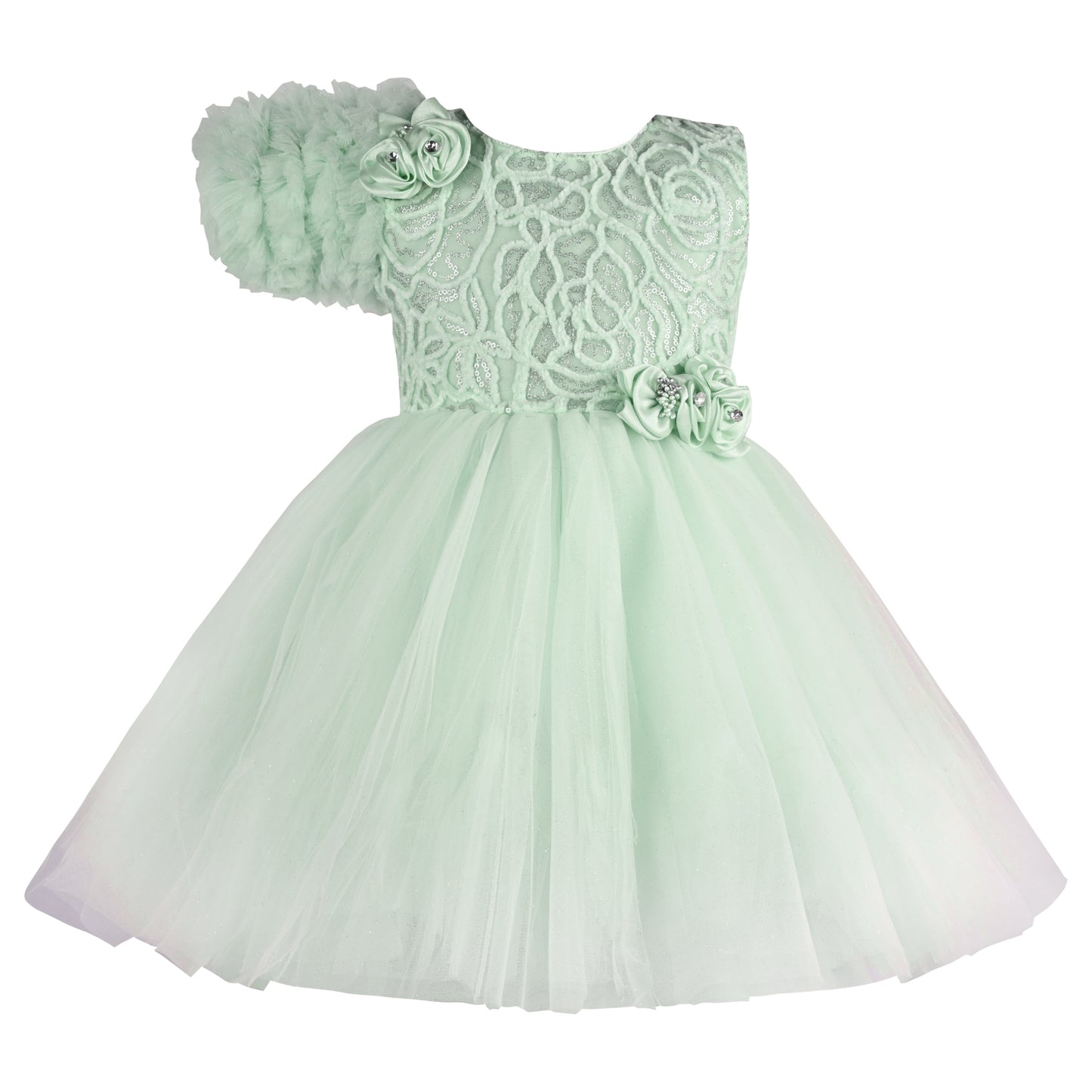 Girls Solid Net Fabric A-Line Frock Dress