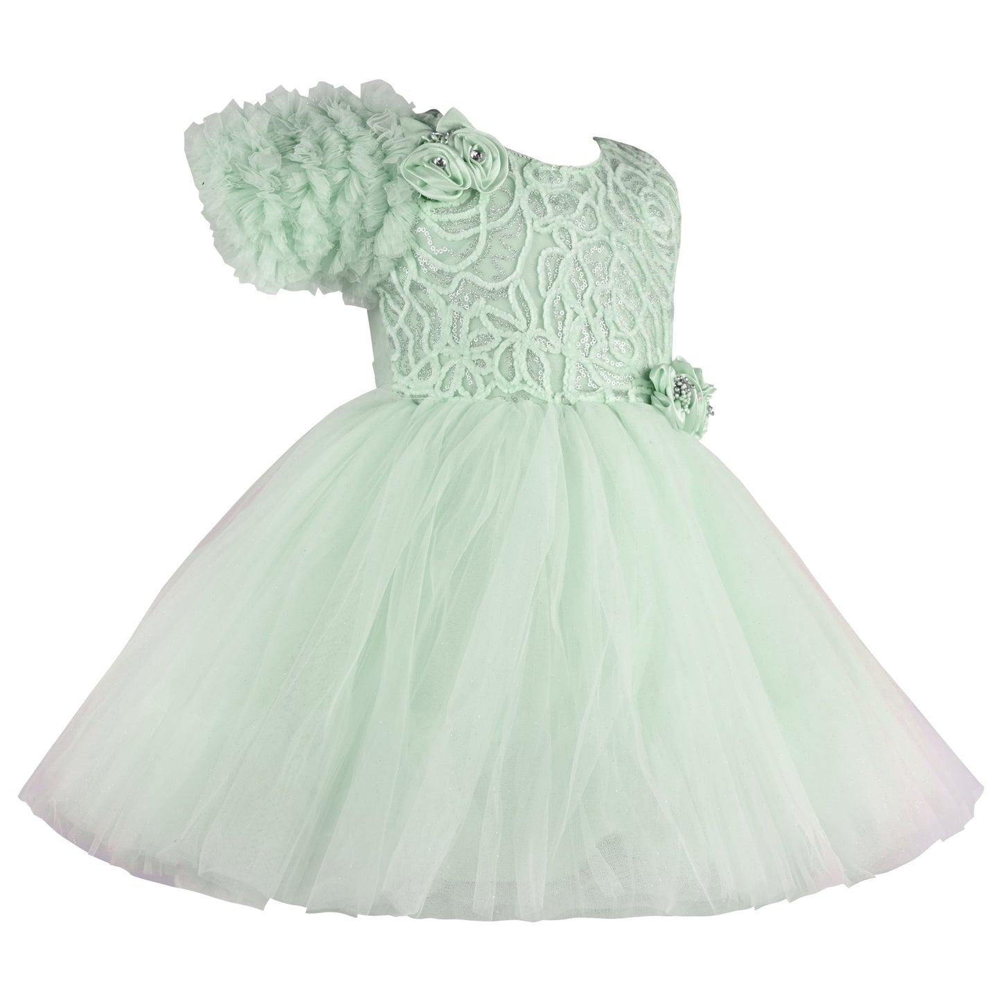 Girls Solid Net Fabric A-Line Frock Dress