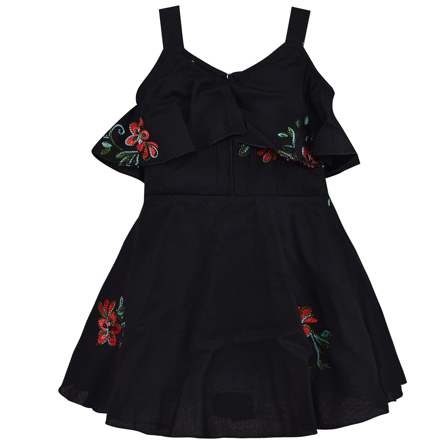 Girls Solid Printed Strap Neck dress