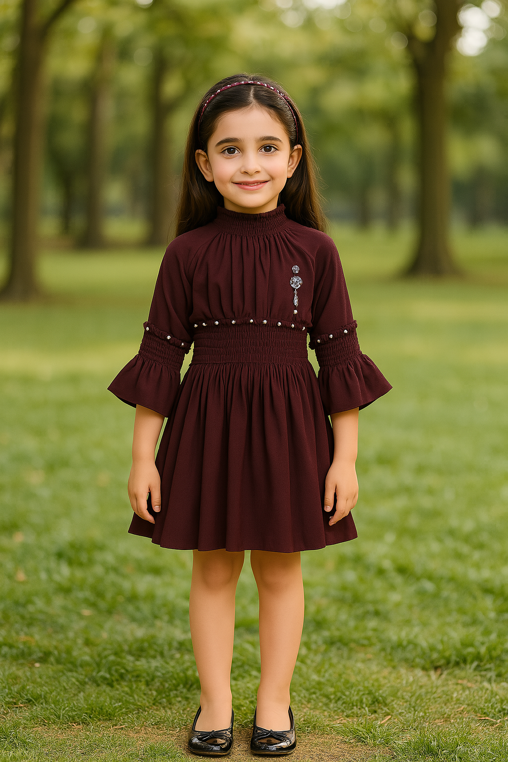 Girls Flared Sleeves Smocking Casual Dress