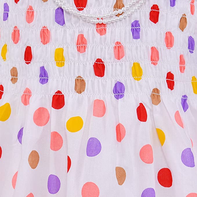 Girls Polka Print Smocking Cotton Casual Dress
