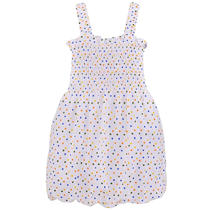 Girls Polka Print Cotton Smocking Casual Dress