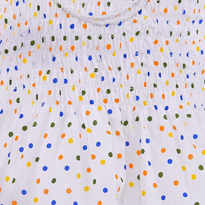 Girls Polka Print Cotton Smocking Casual Dress