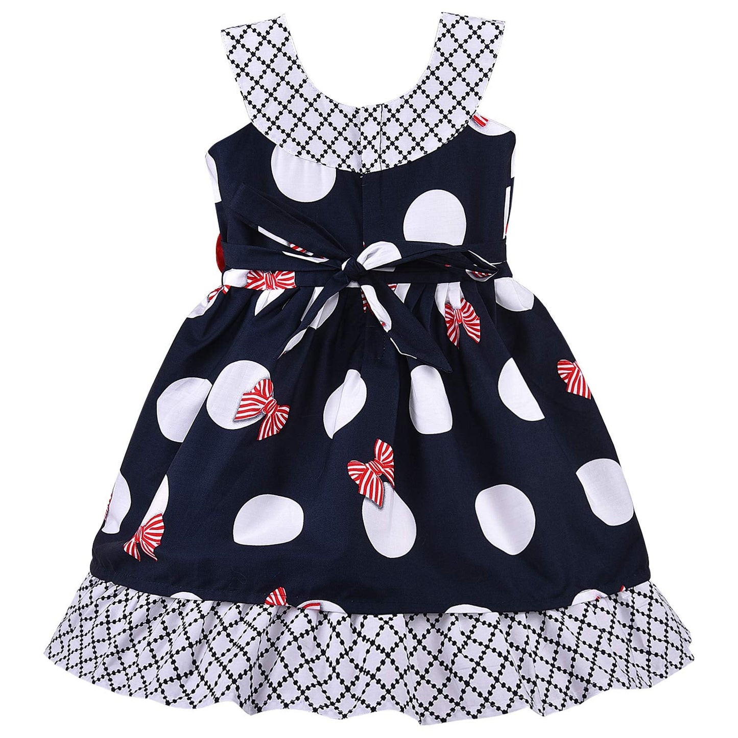 Girls Printed Bow Cotton Casual Dress