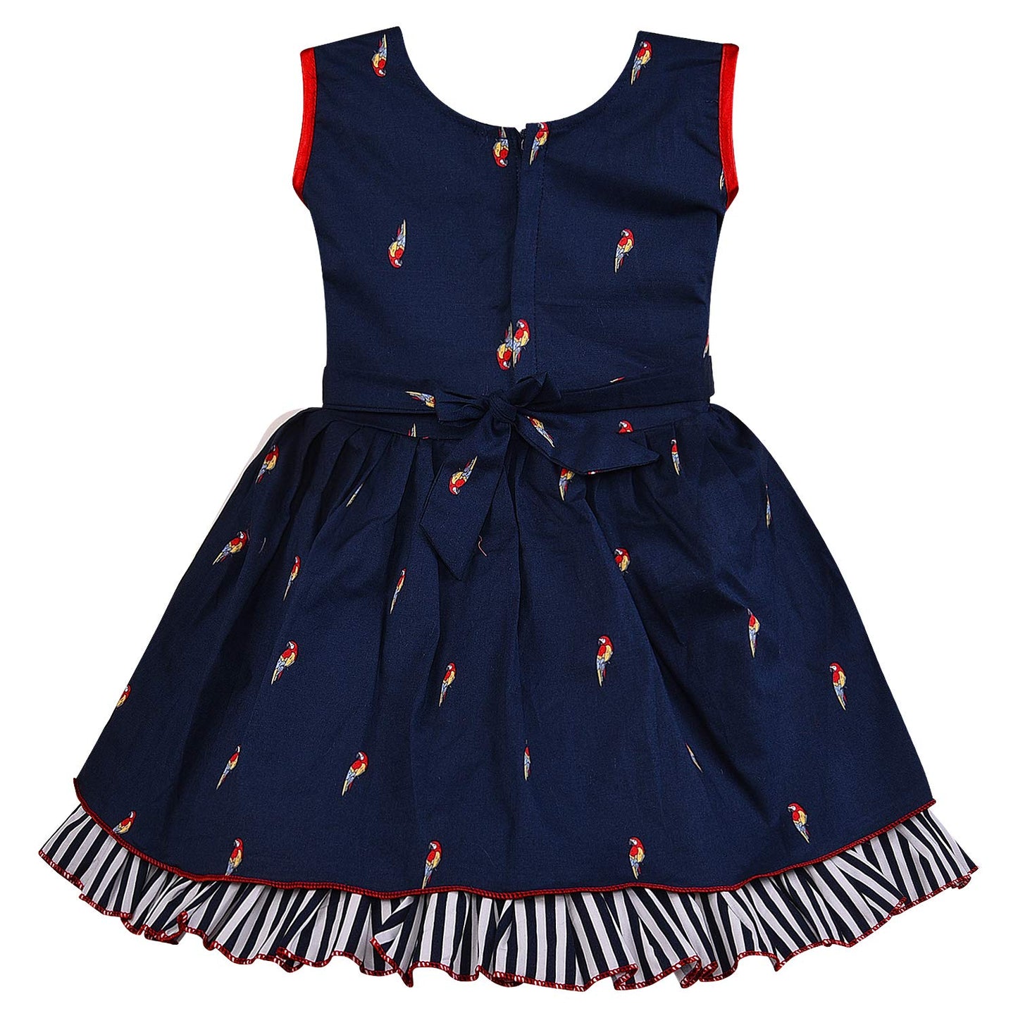 Girls Cotton Printed Bow Flared Dress