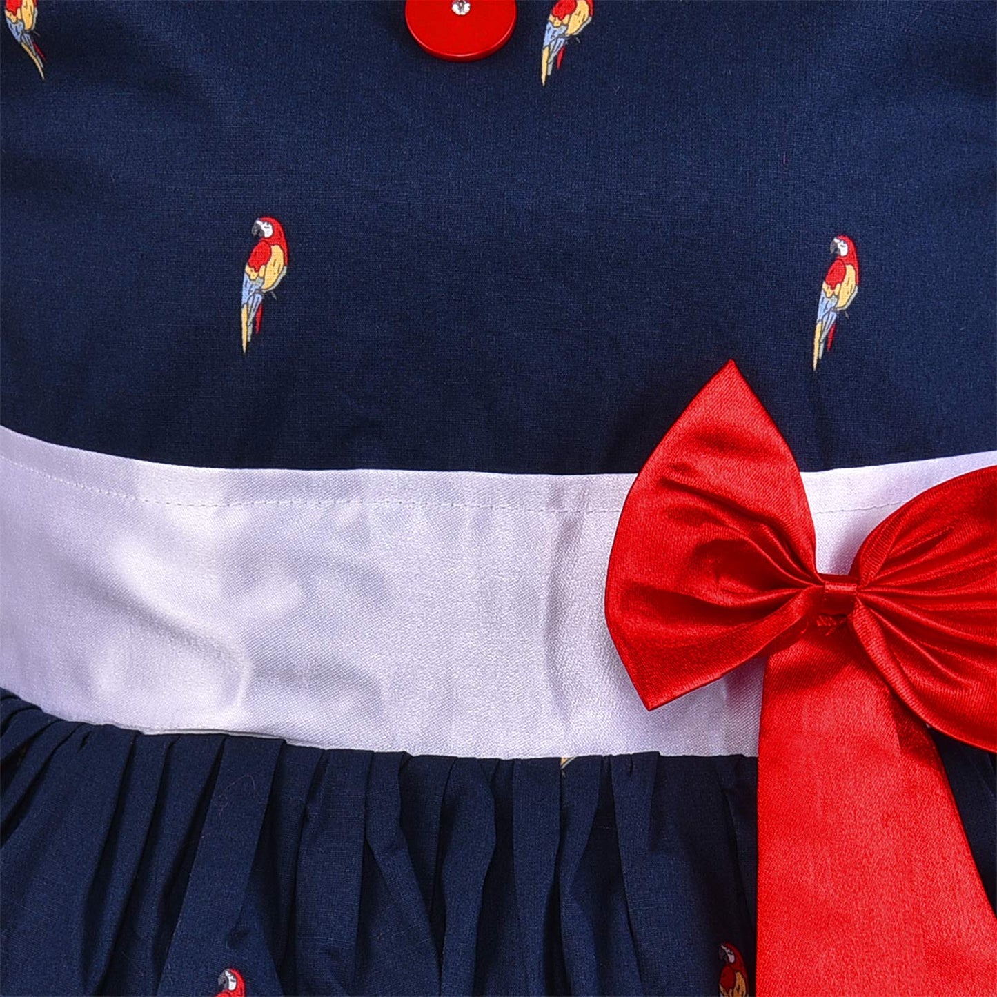 Girls Cotton Printed Bow Flared Dress