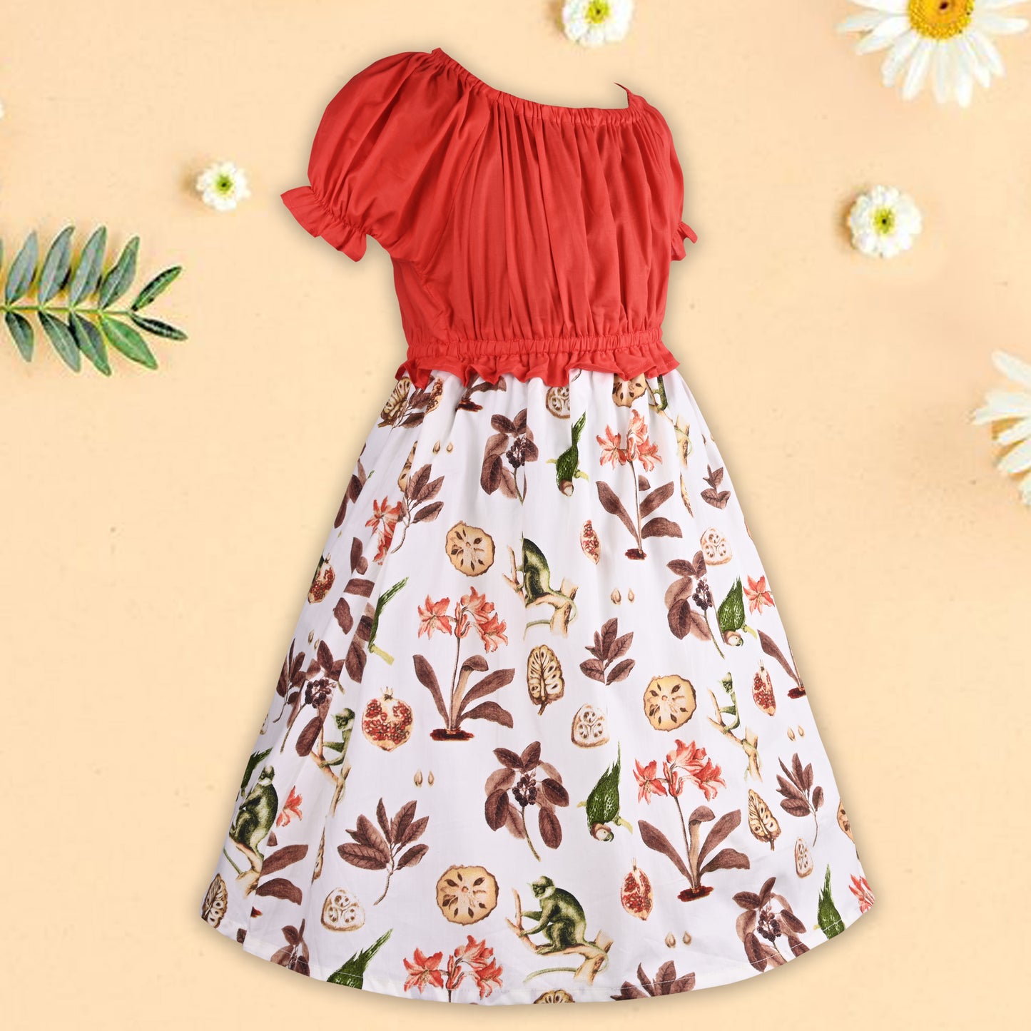 Girls Pure Cotton Floral Printed Summer Casual Dress