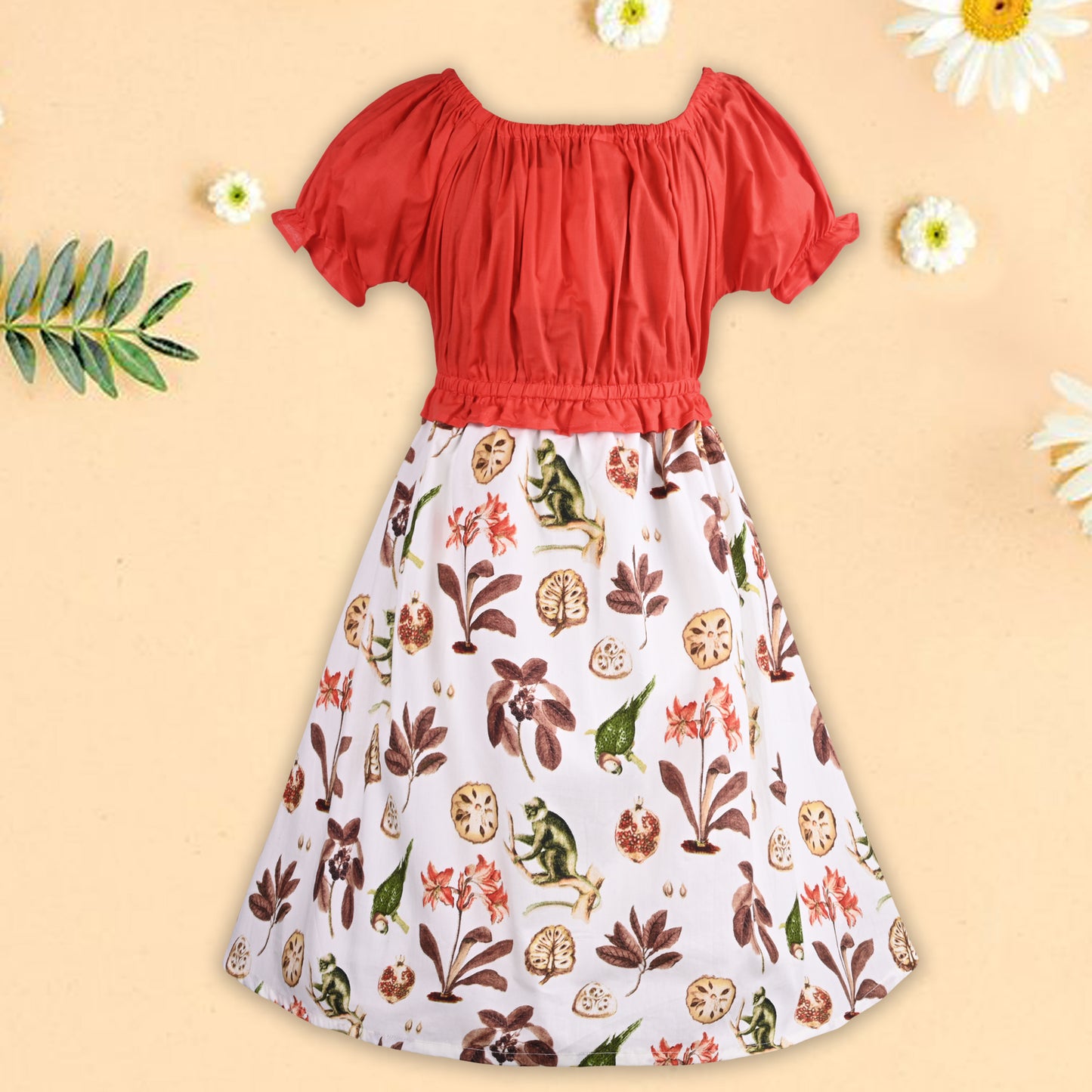 Girls Pure Cotton Floral Printed Summer Casual Dress