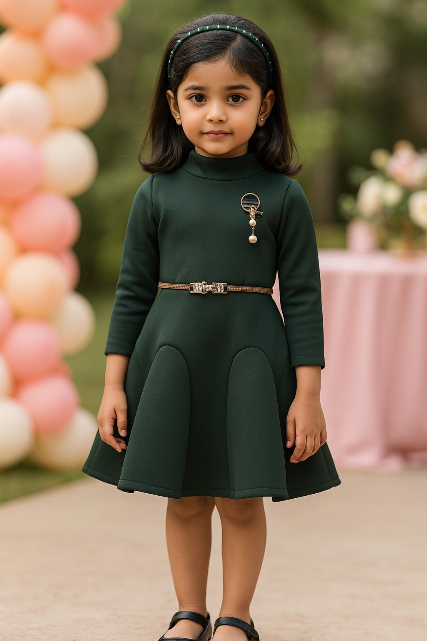 Baby Girls' Knee Length Dress(fe2698grn)