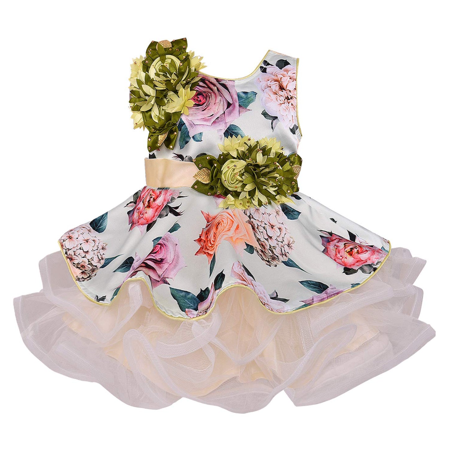 Baby Girls Dress Birthday Frocks for Girls - Satin - (fe2729grn)