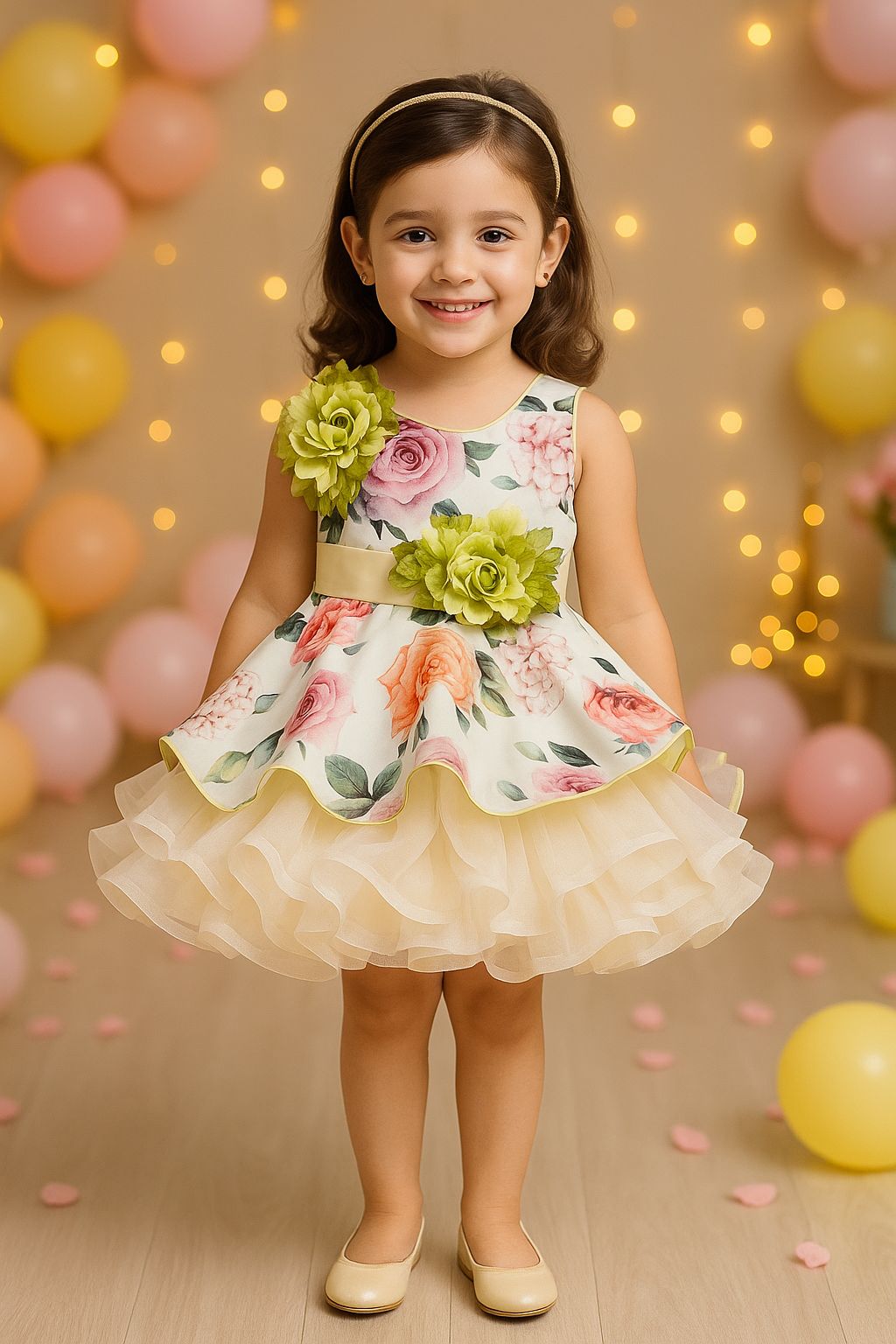 Baby Girls Dress Birthday Frocks for Girls - Satin - (fe2729grn)