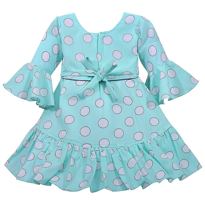 Girls Polka Print Bell Sleeve Fit and Flare Frock Dress