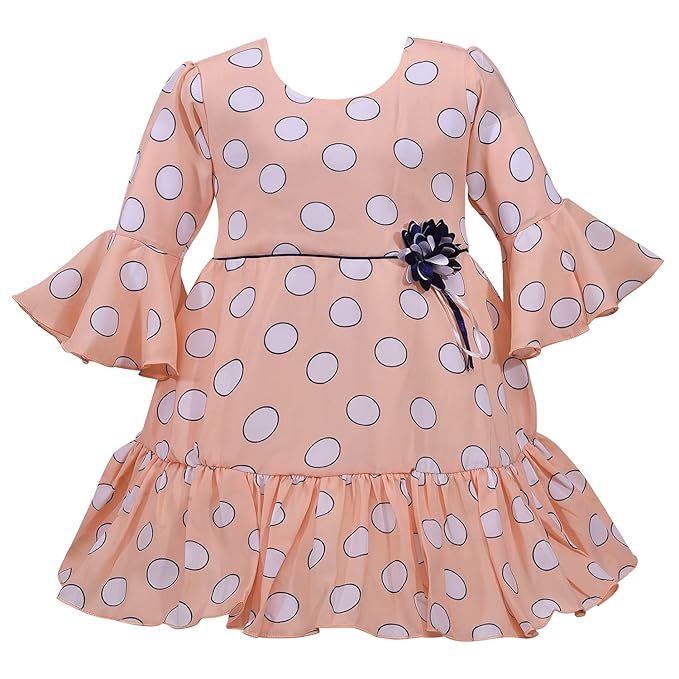 Girls Polka Print Bell Sleeve Fit and Flare Frock Dress