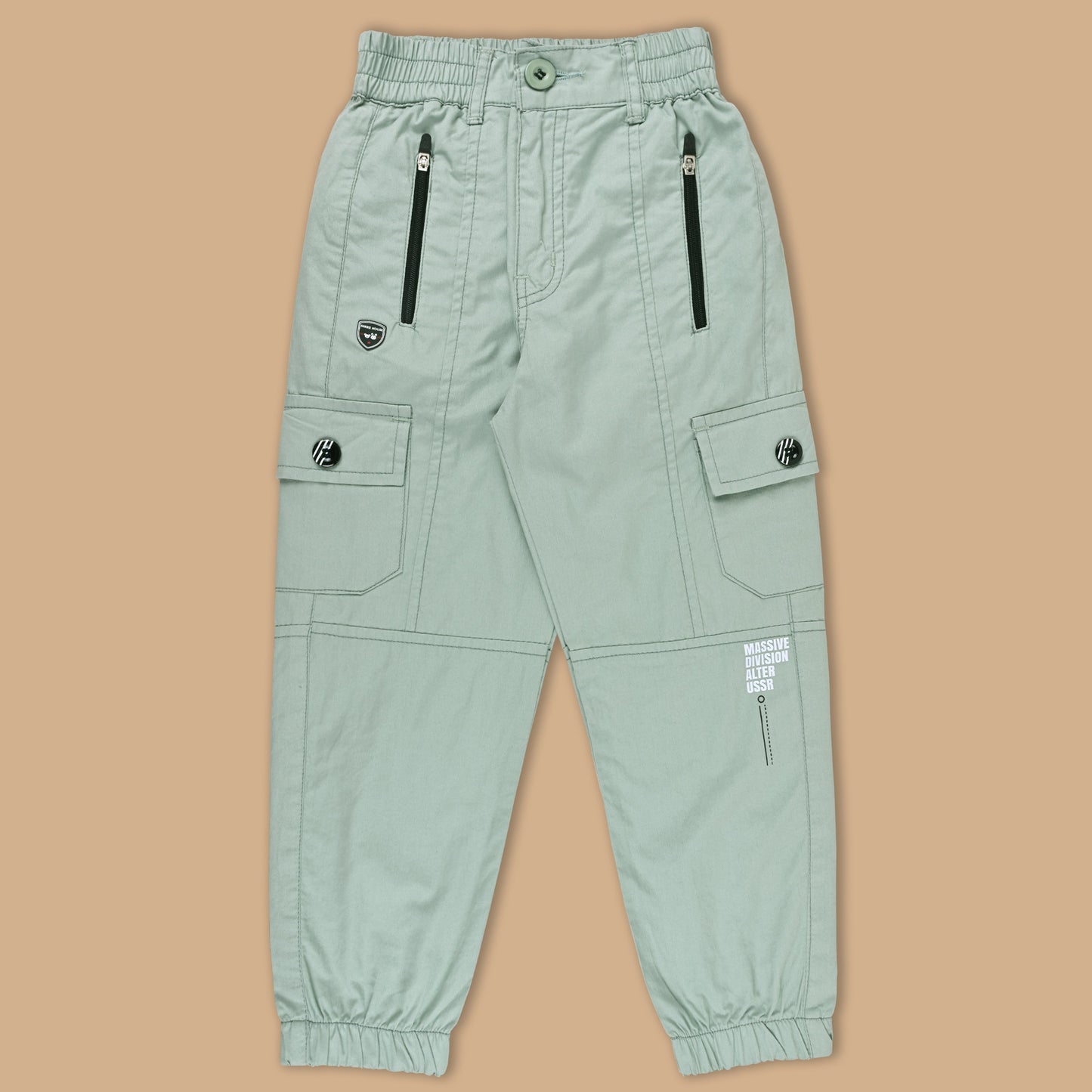 Boys Zipper Detail Elastic Waist Cotton Cargo Trouser