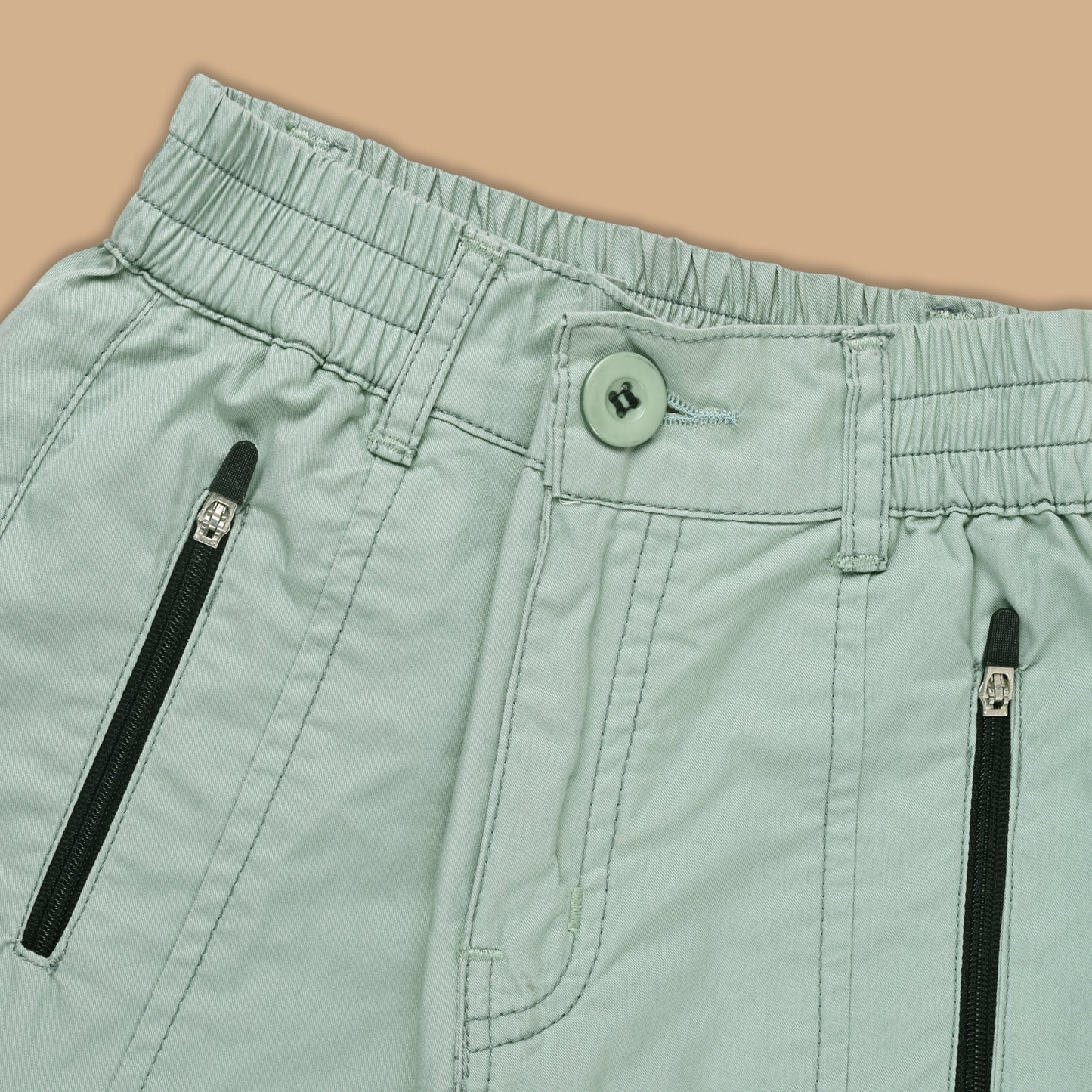 Boys Zipper Detail Elastic Waist Cotton Cargo Trouser