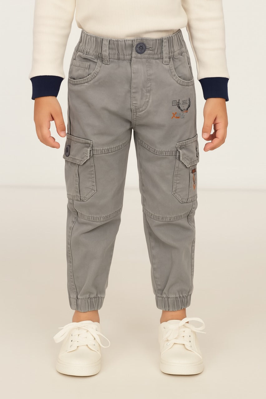 Boys Elastic Waist Cargo Denim Trouser