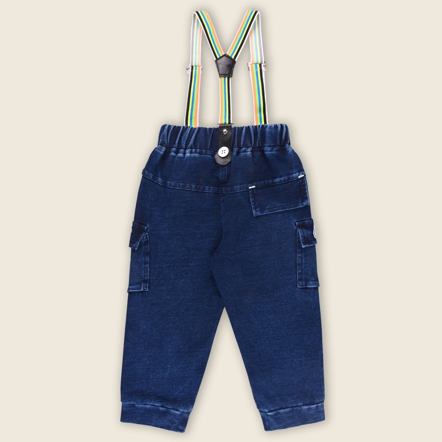 Boys Blue Denim Elastic Cargo Trouser With Suspenders