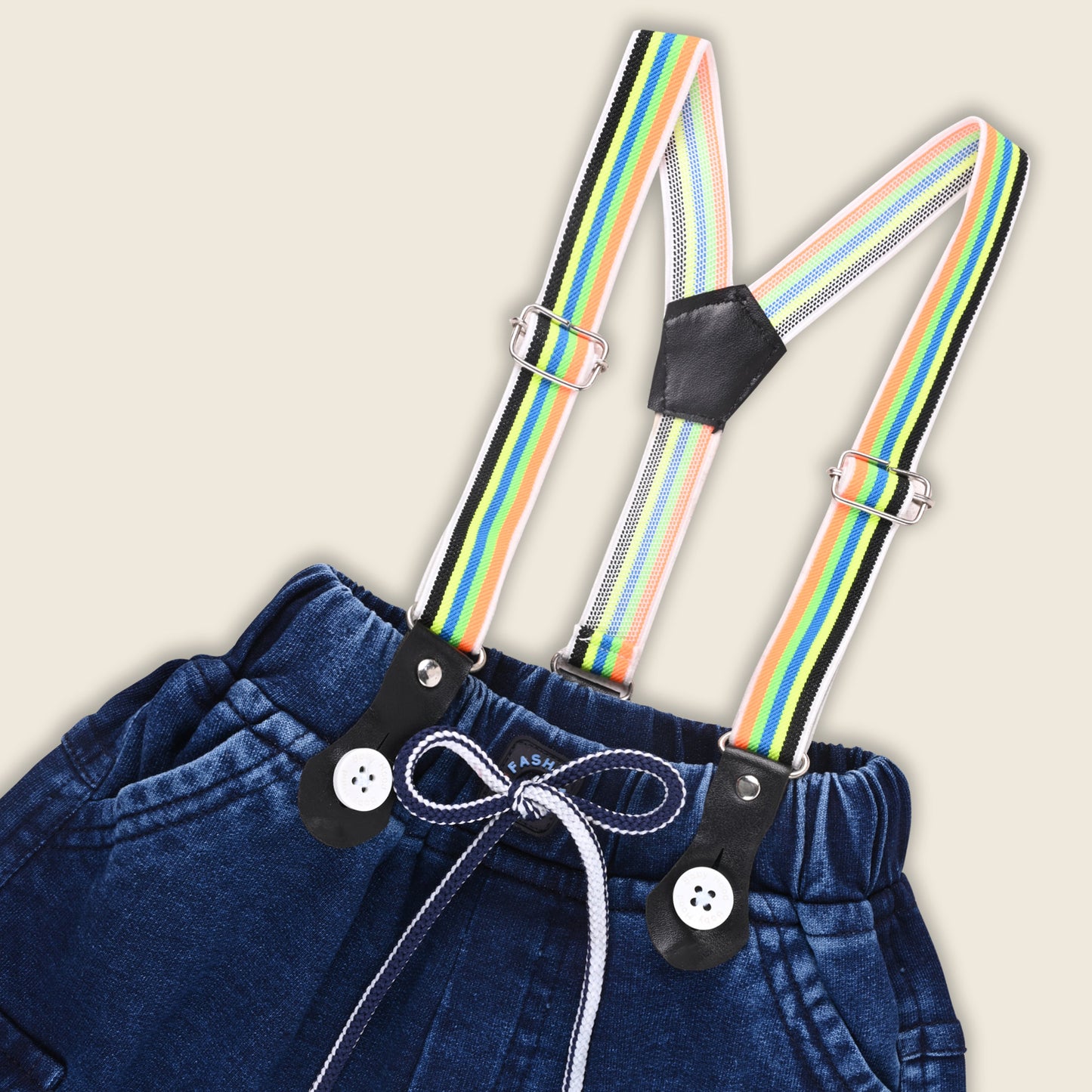 Boys Blue Denim Elastic Cargo Trouser With Suspenders