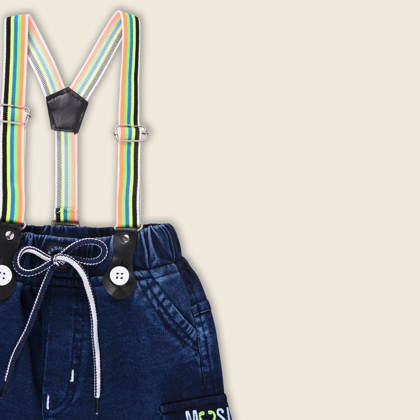 Boys Blue Denim Elastic Cargo Trouser With Suspenders