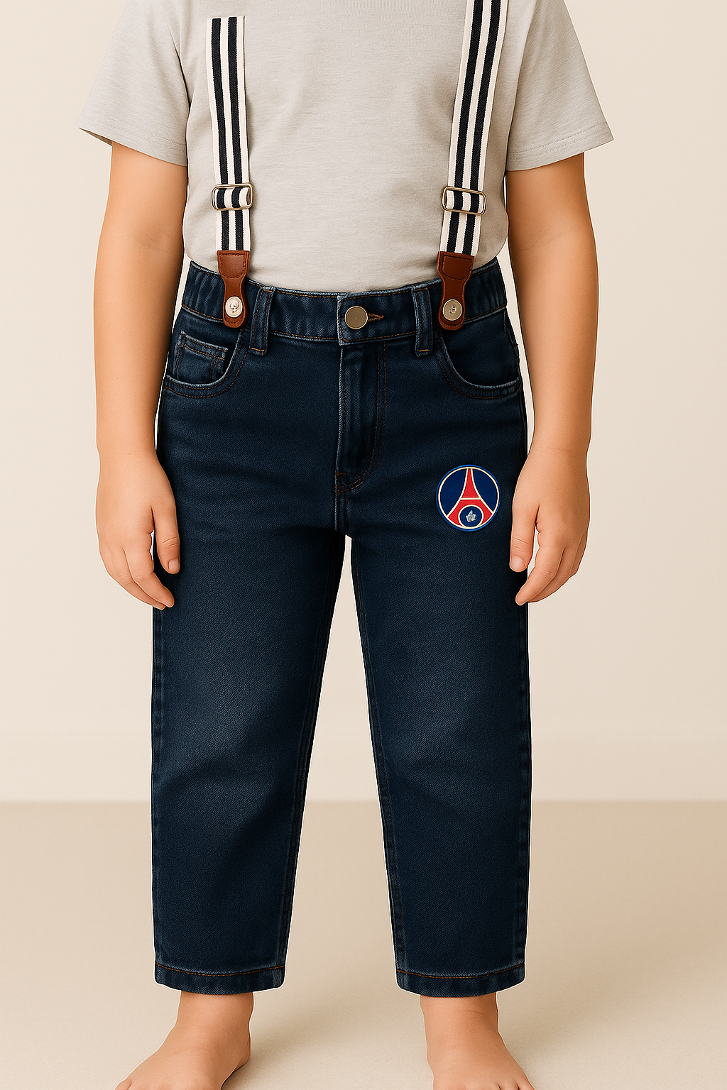 Boys Blue Denim Elastic Cargo Trouser With Suspenders