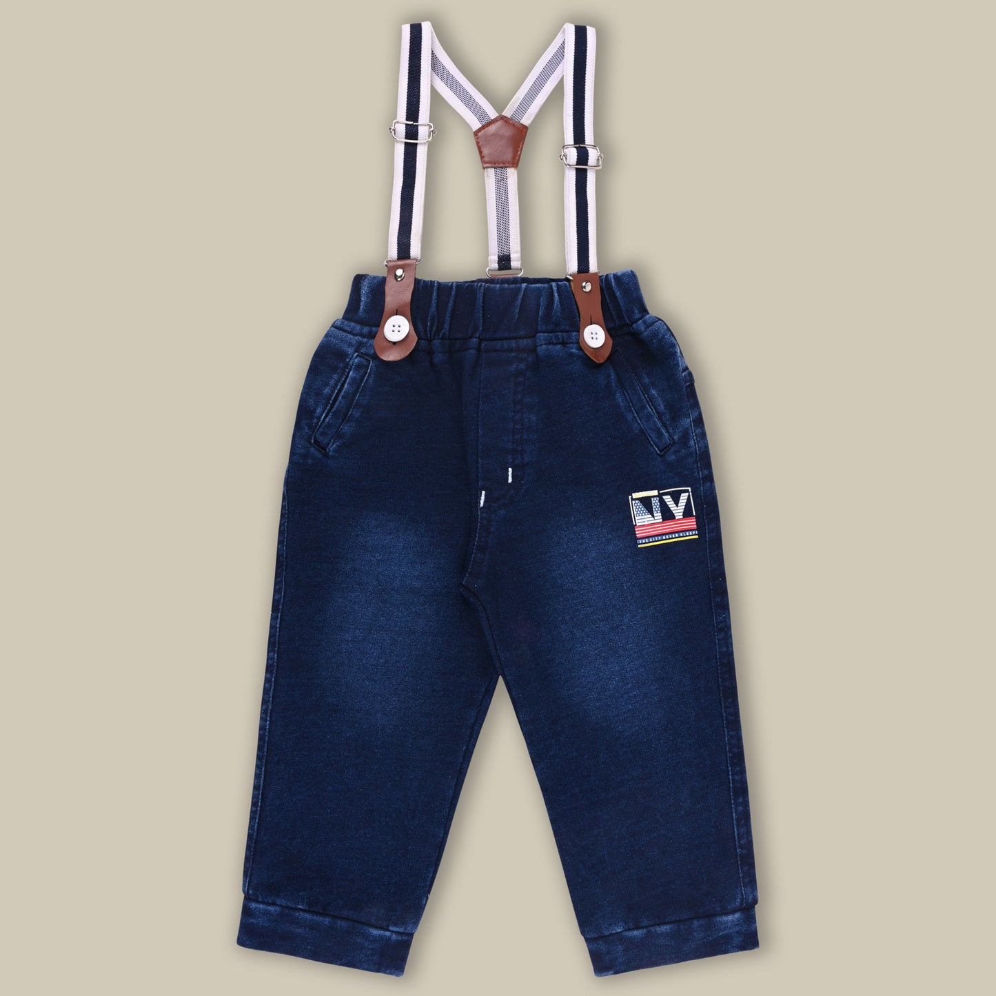 Boys Blue Denim Elastic Cargo Trouser With Suspenders