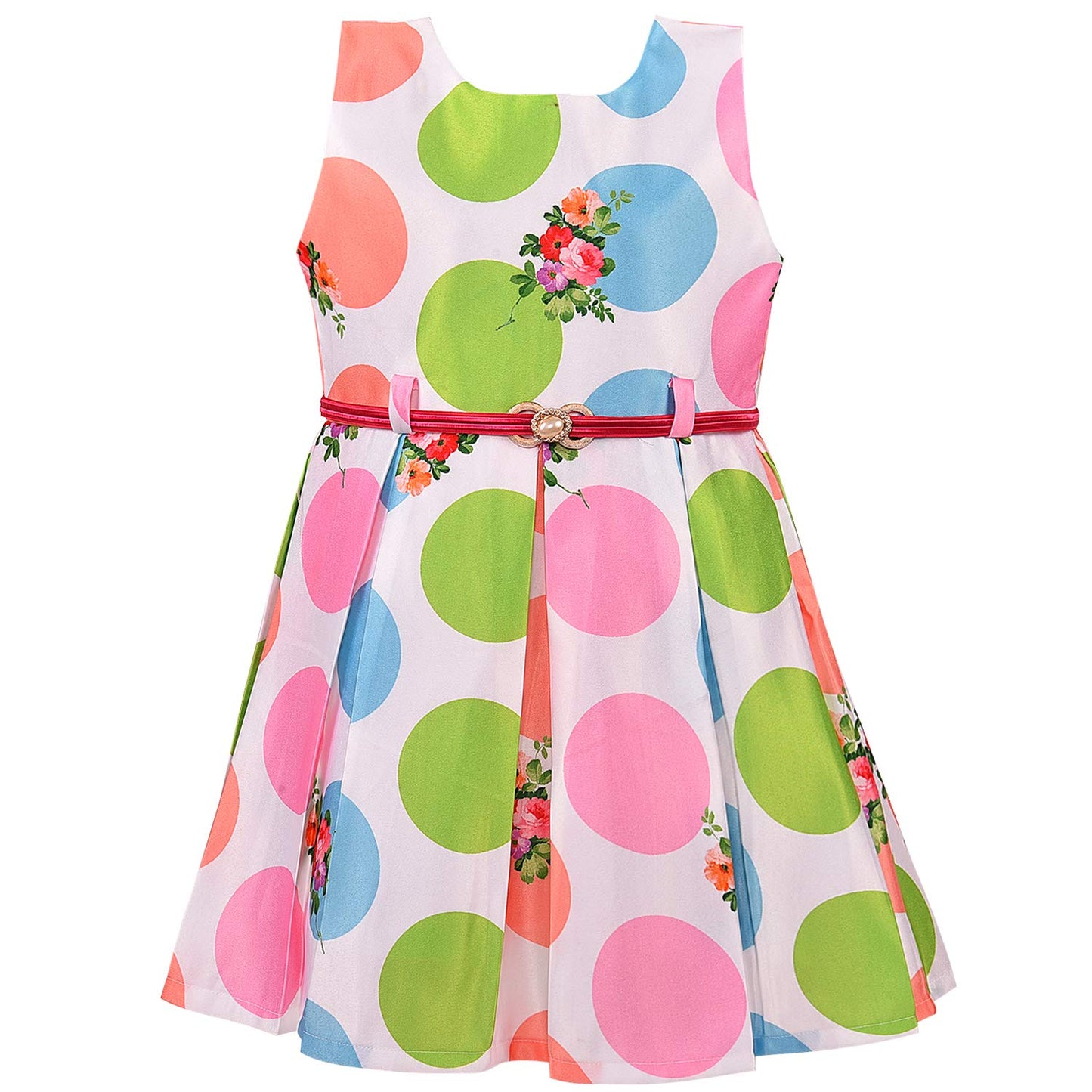 kids Partywear Dress Frock-(stn707wht)