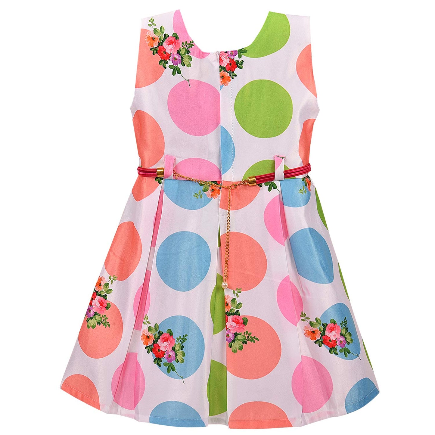 kids Partywear Dress Frock-(stn707wht)