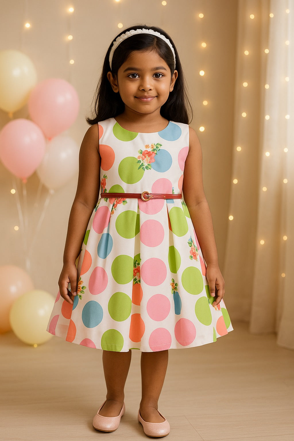kids Partywear Dress Frock-(stn707wht)