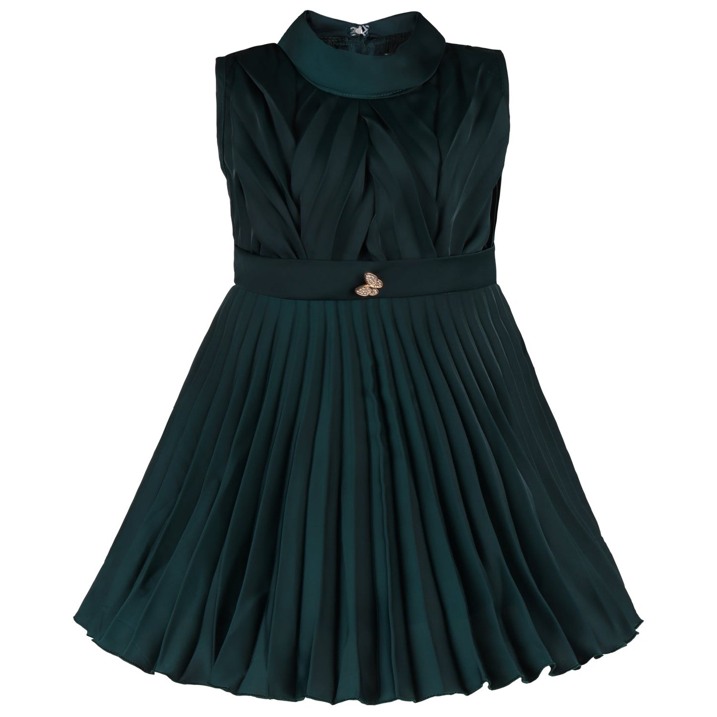 Girls Satin Solid Pleated Casual Dress
