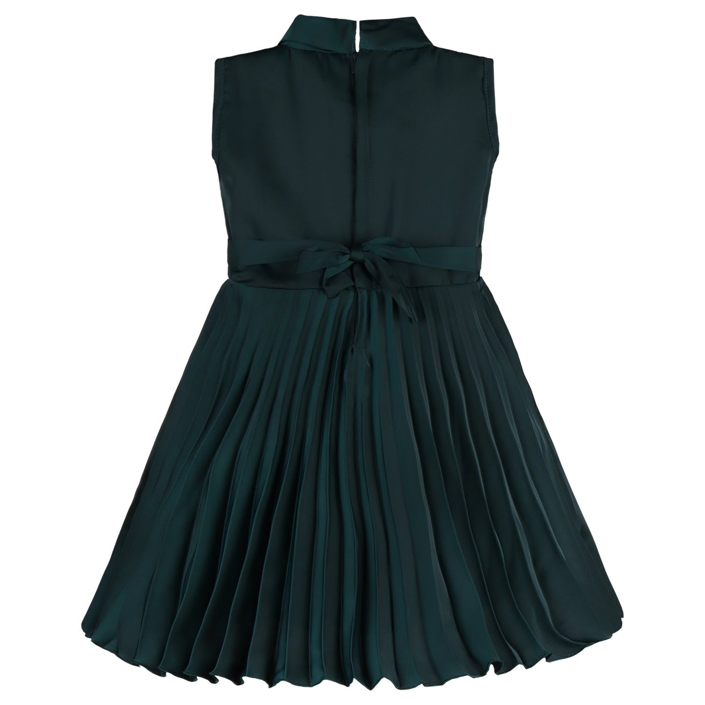 Girls Satin Solid Pleated Casual Dress