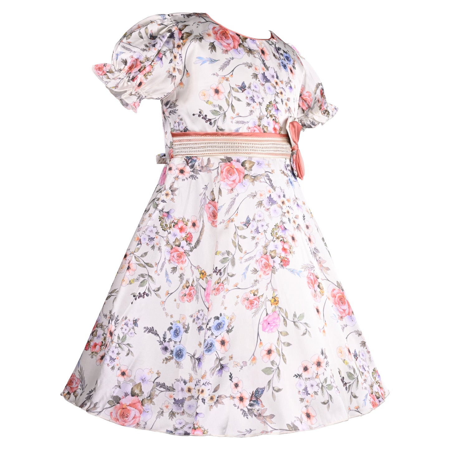 Girls Floral Casual Dress with Puff Sleeves